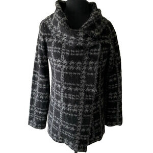 Cynthia Rowley Jacket Womens Large Wool Blend Plaid Wrap Sweater Hipster Coat